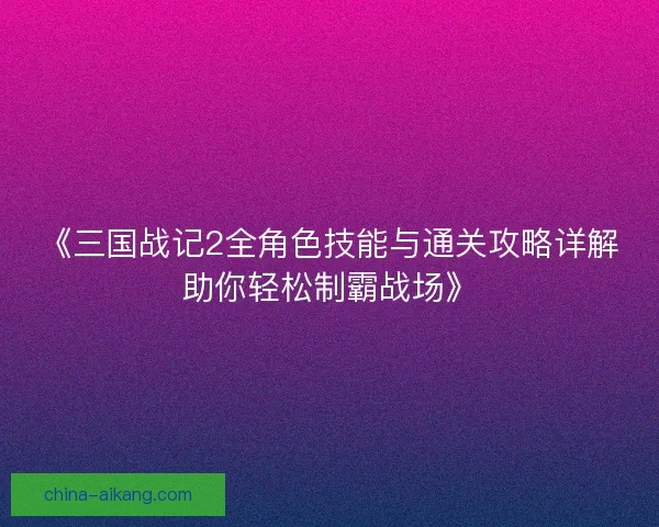 《三国战记2全角色技能与通关攻略详解助你轻松制霸战场》